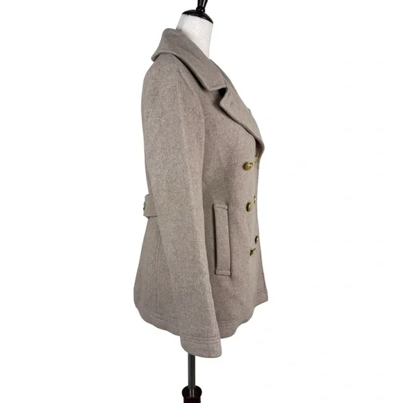 J. Crew Stadium Cloth Beige Pea Coat with Gold Buttons - Picture 3 of 11